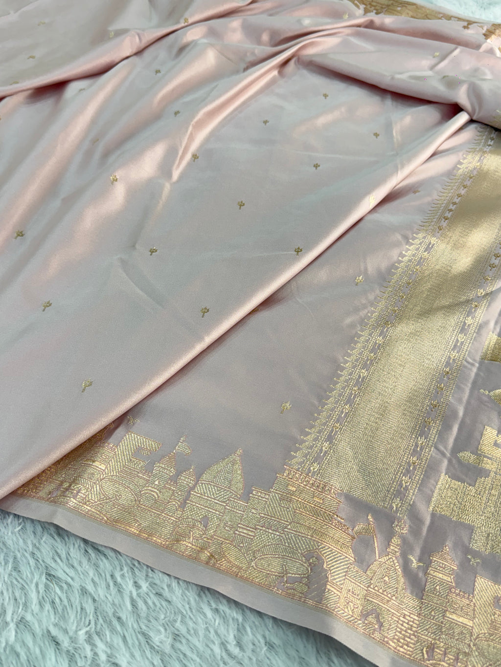 Mashru katan Silk Saree With Kashi Ghat Border Buti Design In Light Pink Colour