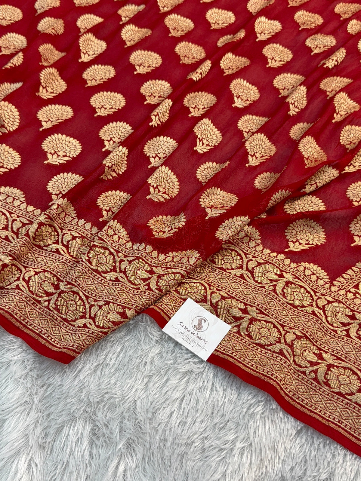 Banarasi Pure Khaddi Chiffon Saree in Floral Buta Design in Deep Maroon Colour