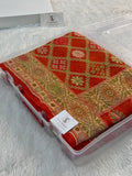 Banarasi Pure Khaddi Chiffon Saree with Meenakari Geometrical Jaal Design in Orange Colour