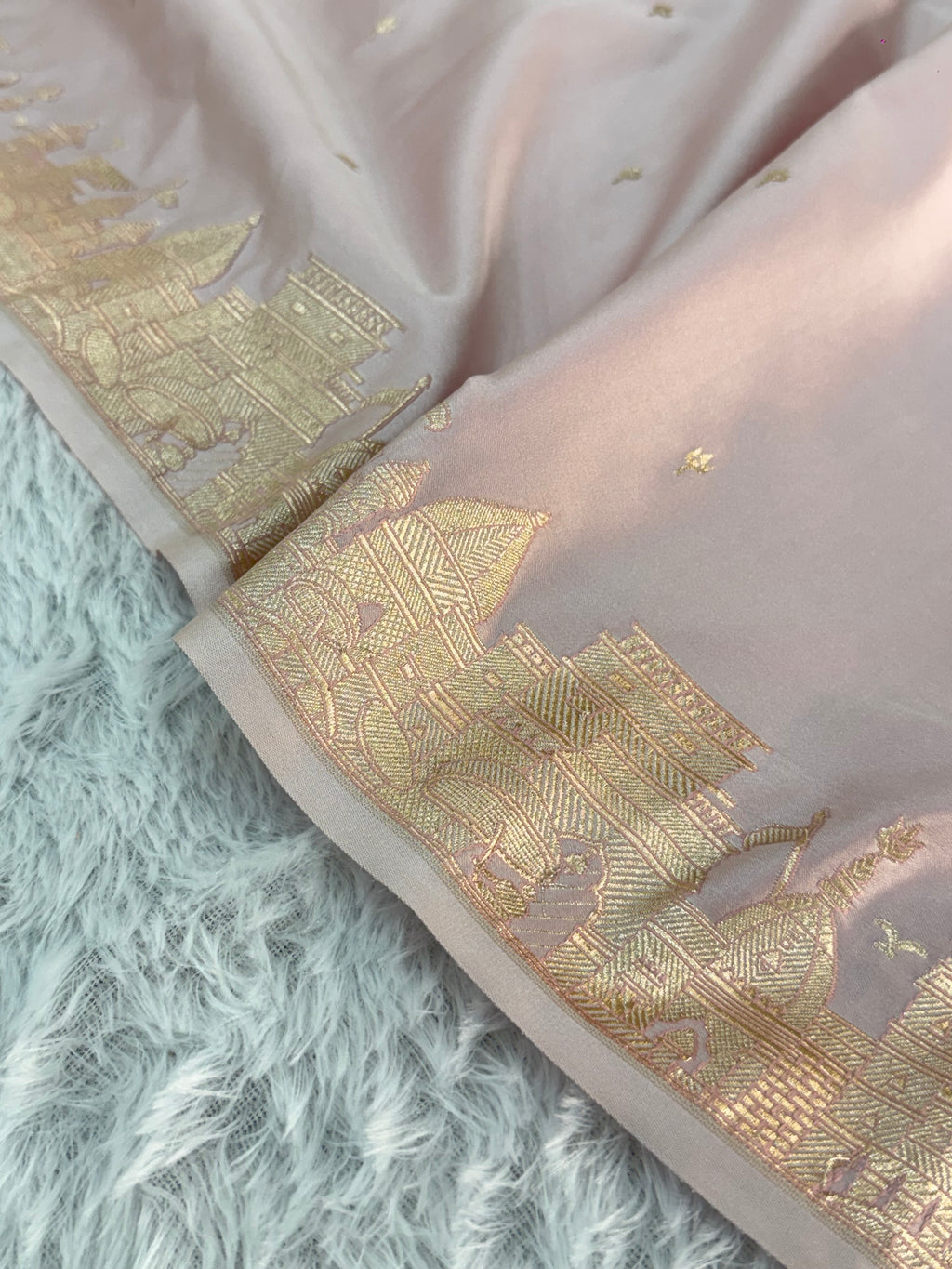 Mashru katan Silk Saree With Kashi Ghat Border Buti Design In Light Pink Colour