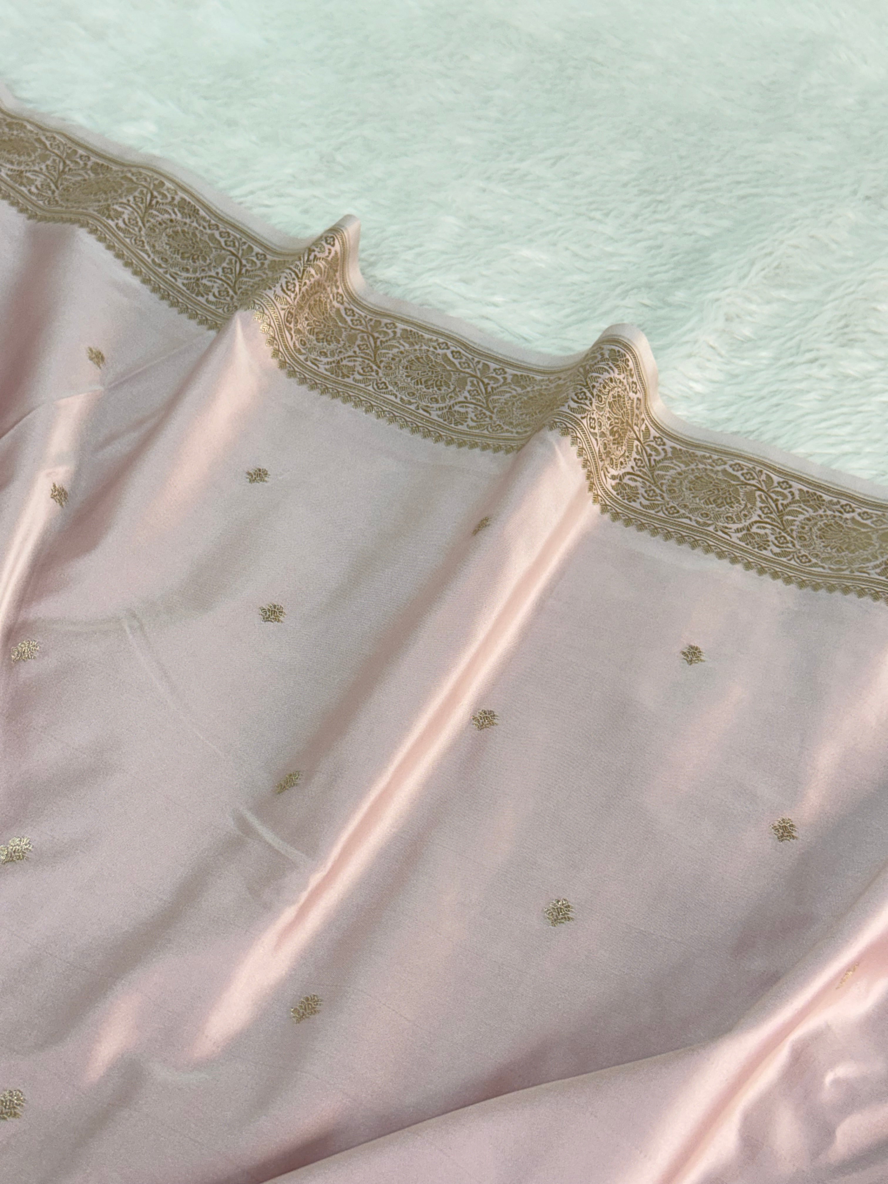 Mashru Silk BanarasiBorder Buti Saree in Baby Pink Color