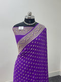 Banarasi Pure Khaddi Chiffon Saree  with Silver Zari Work with Small Motifs Pattern Design in Deep Violet Colour
