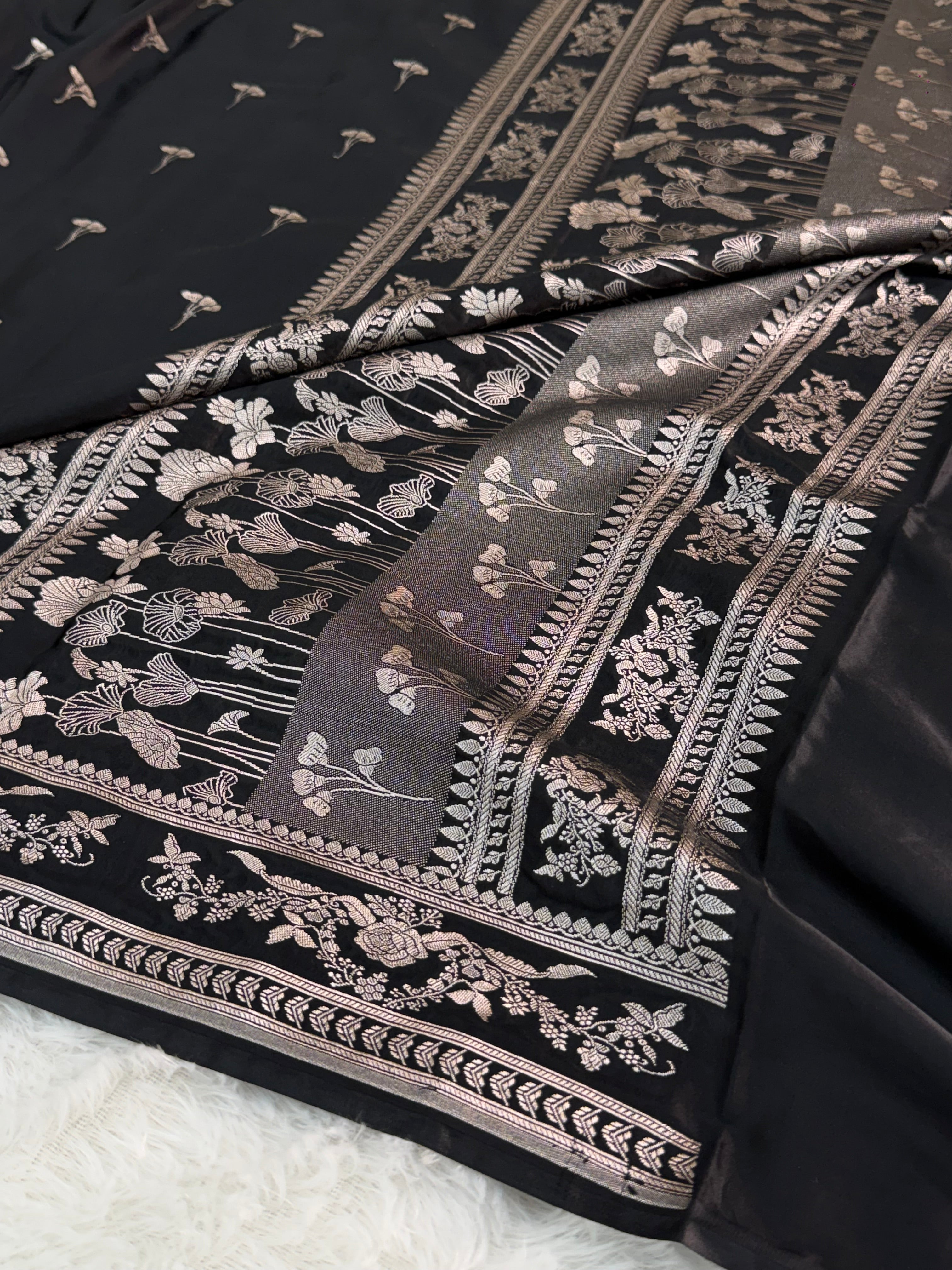 Banarasi Mashru Saree In buti design in black color