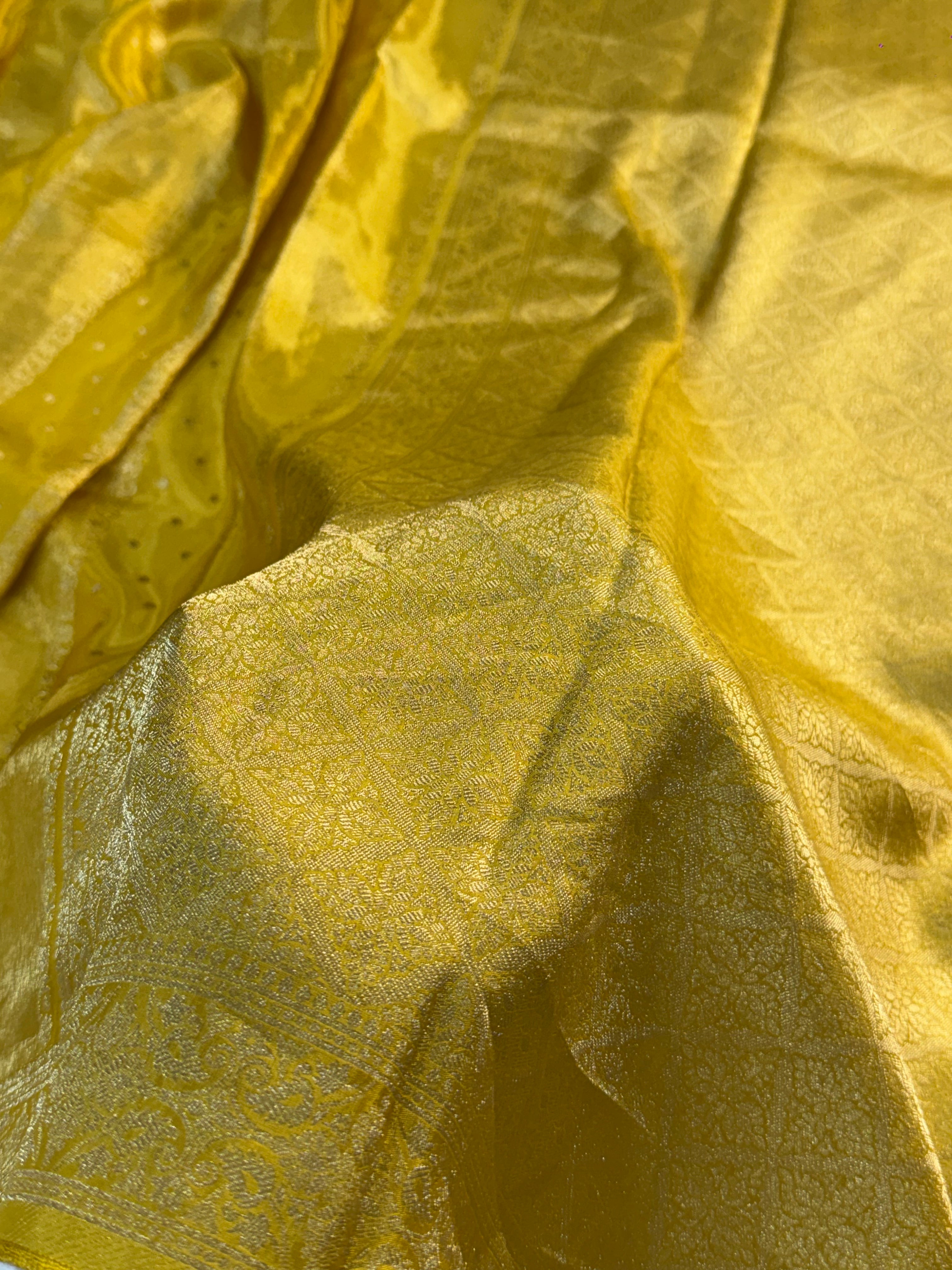 HO Silk saree in Deep Yellow Colour with Vertical Stripes design