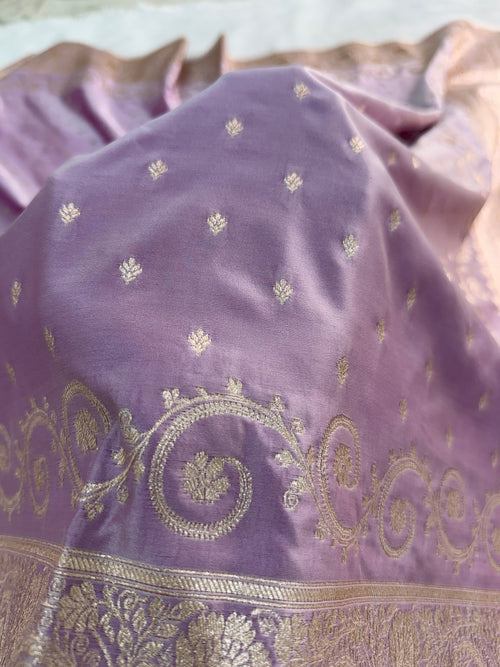 Banarasi Mashru Silk Saree Intricate Buti Design in Rusty Lavender color