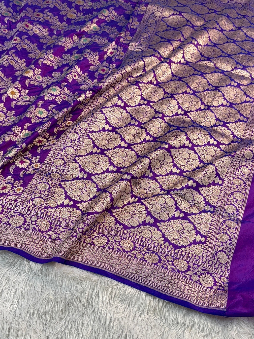 Banarasi Handloom pure katan silk saree with meenakari jaal design Royal Purple color