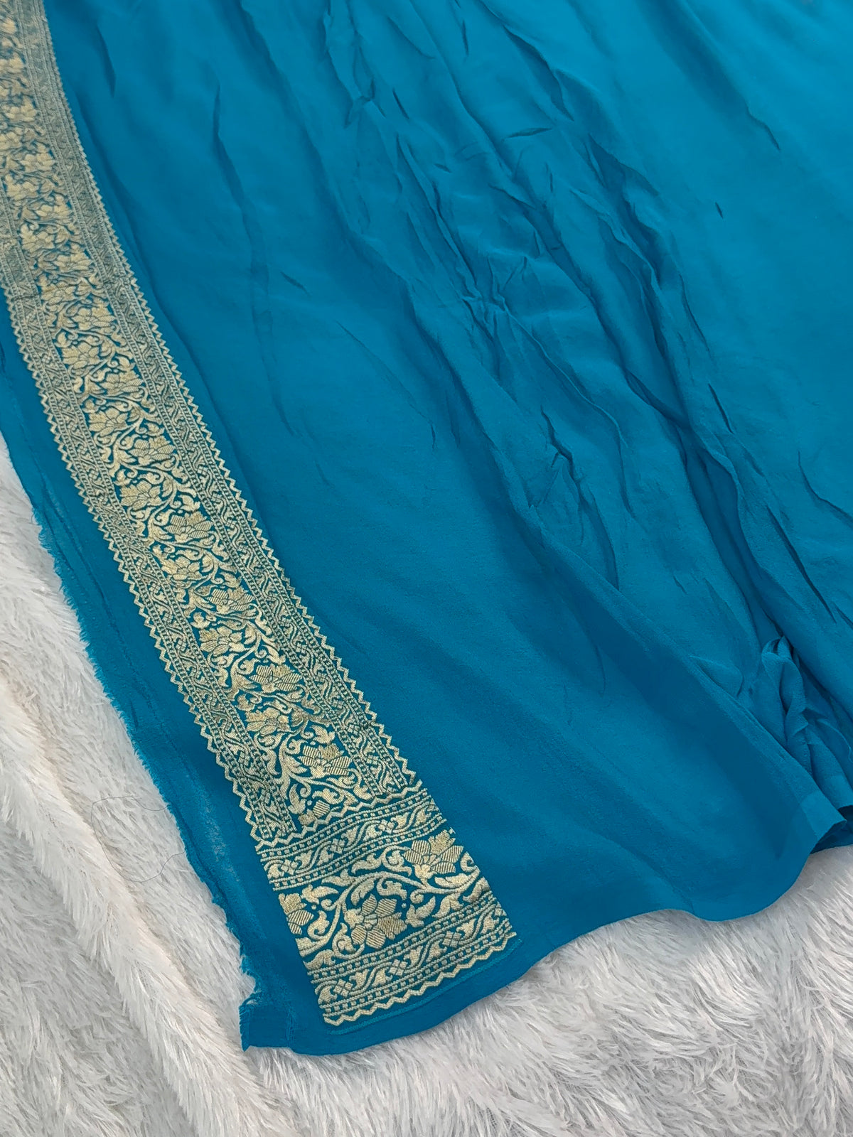 Banarasi Pure Khaddi Chiffon Saree in Buta and Buti Design in Peacock Blue Colour