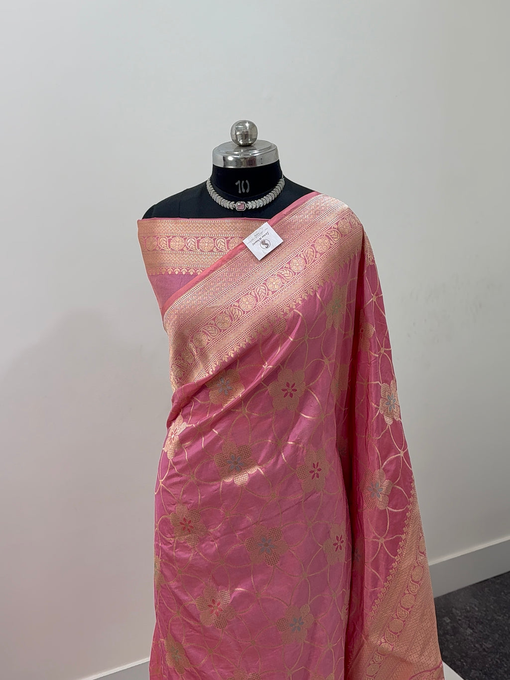 Banarasi Pure Katan Silk Saree with Geometrical Meenakari jaal design in Dusty Pink Colour