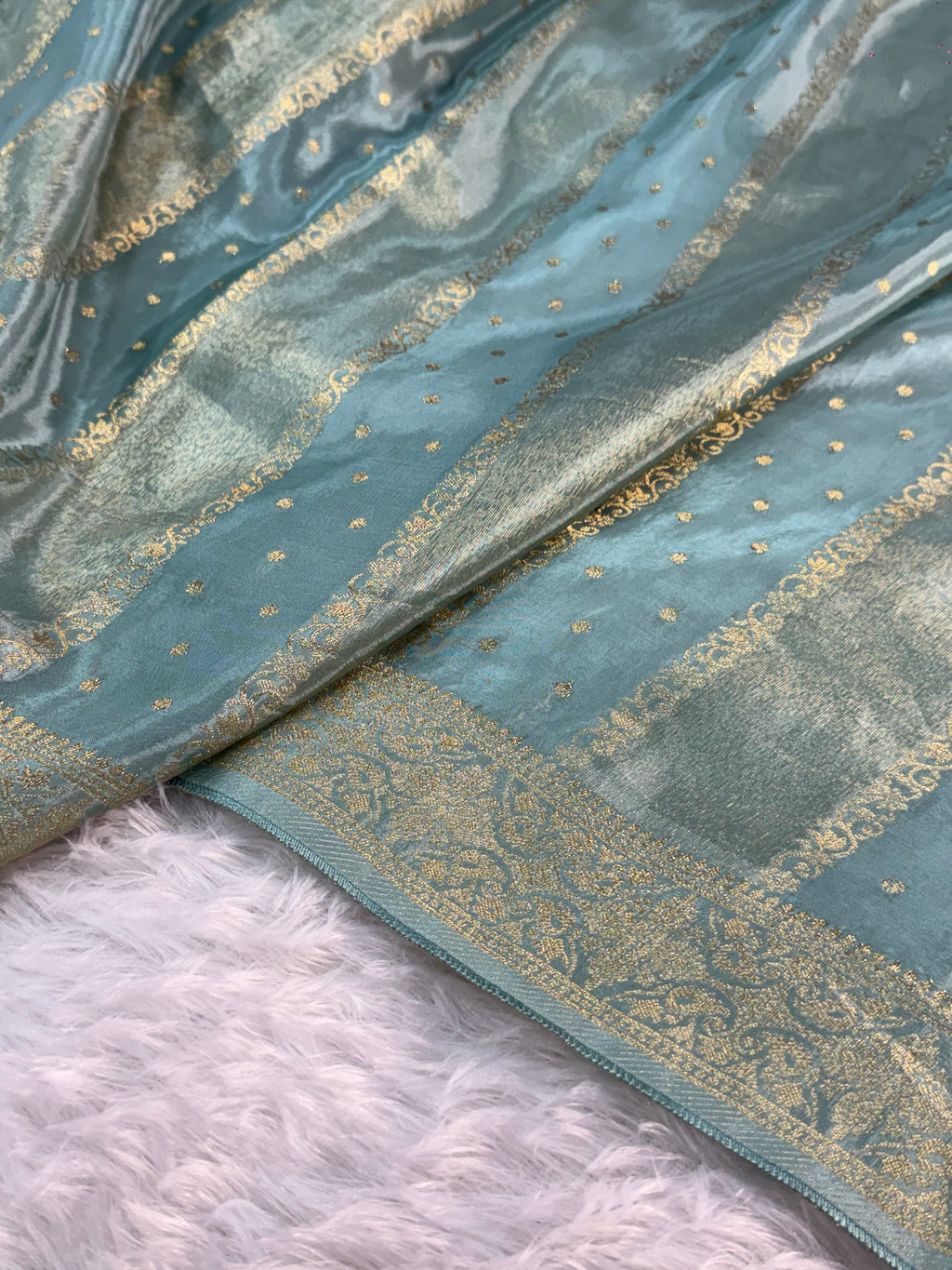 HO Silk saree in Light Pastel Blue Colour with Vertical Stripes design