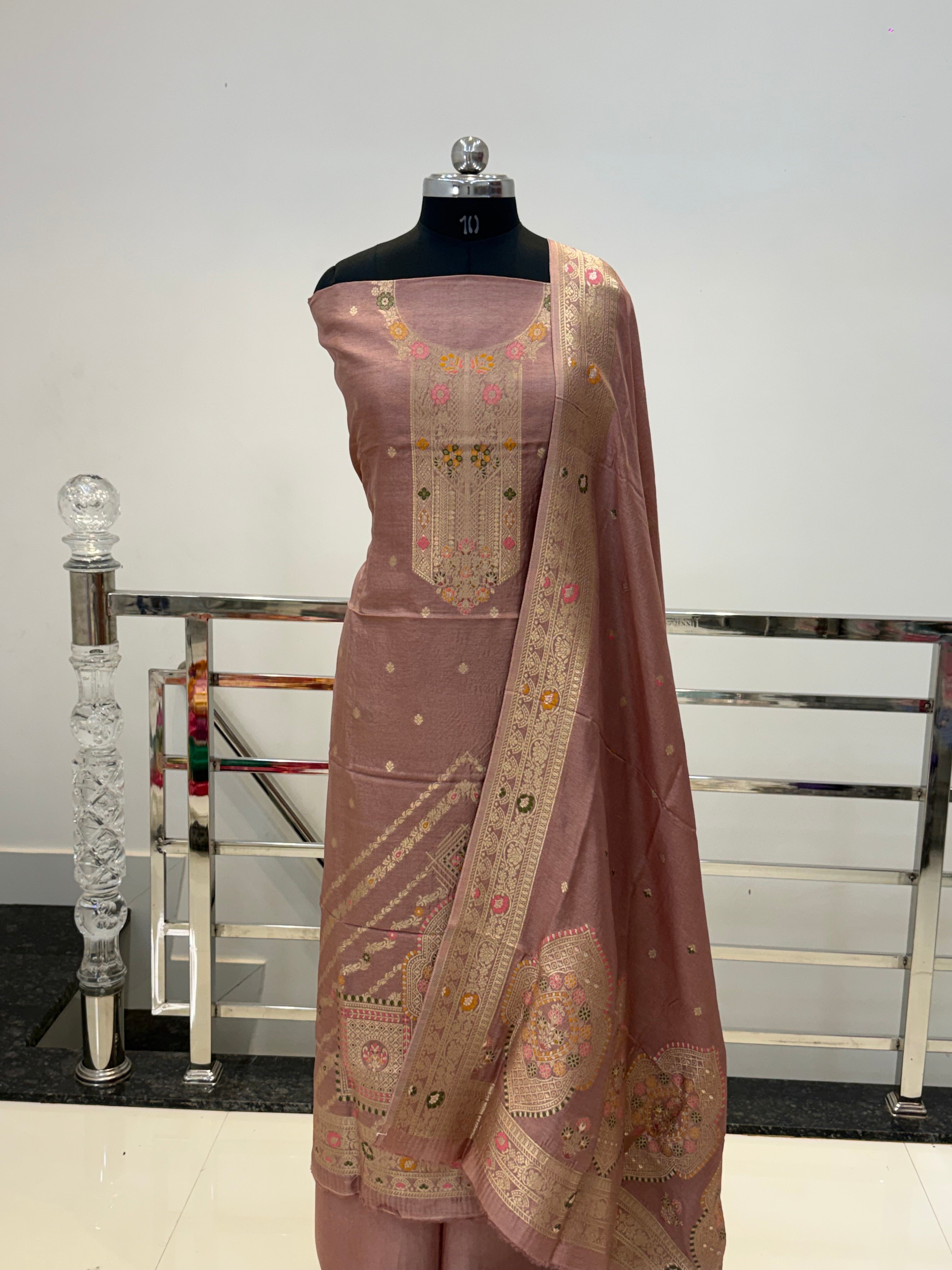 Pure Viscose Meenakari 3 piece Suit with Zari Work with Heavy Dupatta in color