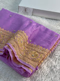 Banarasi Pure Khaddi Shiffon Saree with Zardozi Handwork all over in Lavender Colour