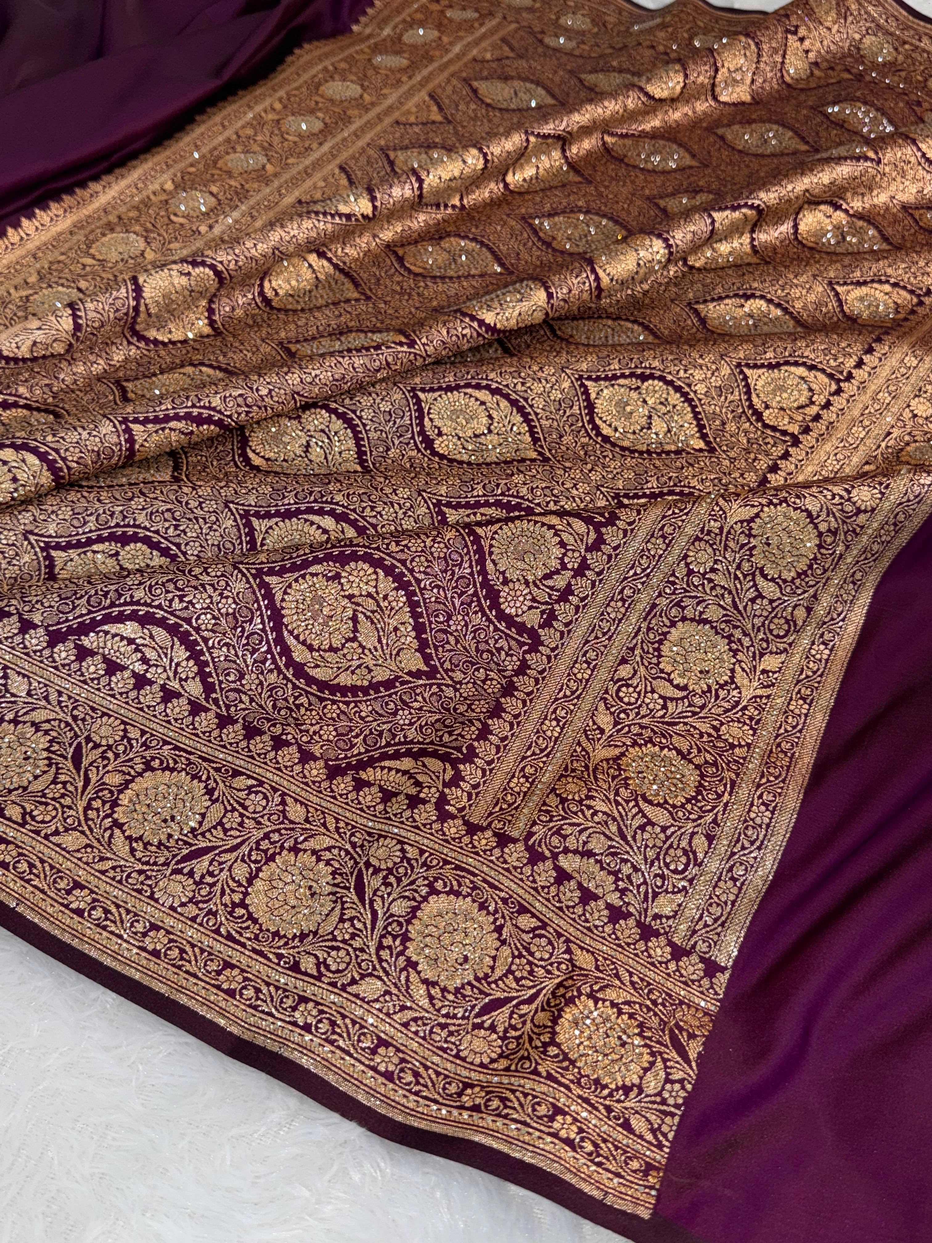Mashru Bridal saree in Magenta color shade
