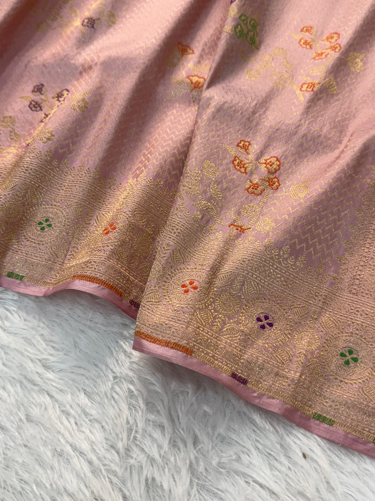 Banarasi pure katan silk saree with brocade meenakari jaal design in Light Dusty Pink colour