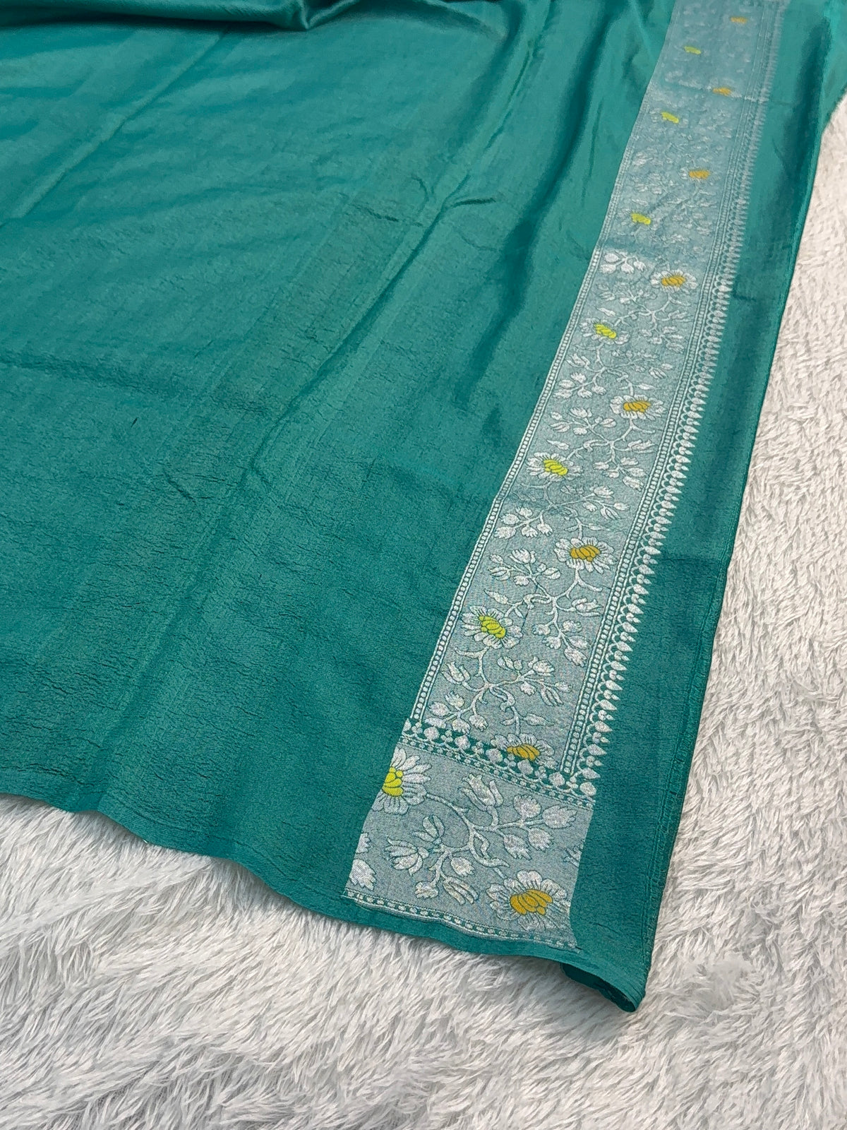 Pure Desi Tussar Silk Saree with Meenakari Floral Jaal Pattern in Sea Green Colour