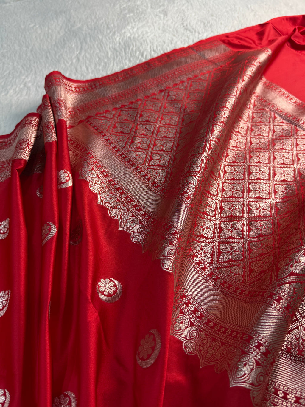 Banarasi Mashru Silk Saree in Border Buti Design in Bloody Red colour