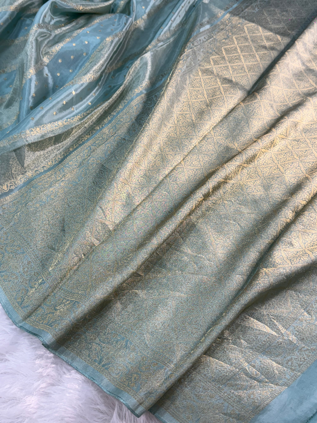 HO Silk saree in Light Pastel Blue Colour with Vertical Stripes design