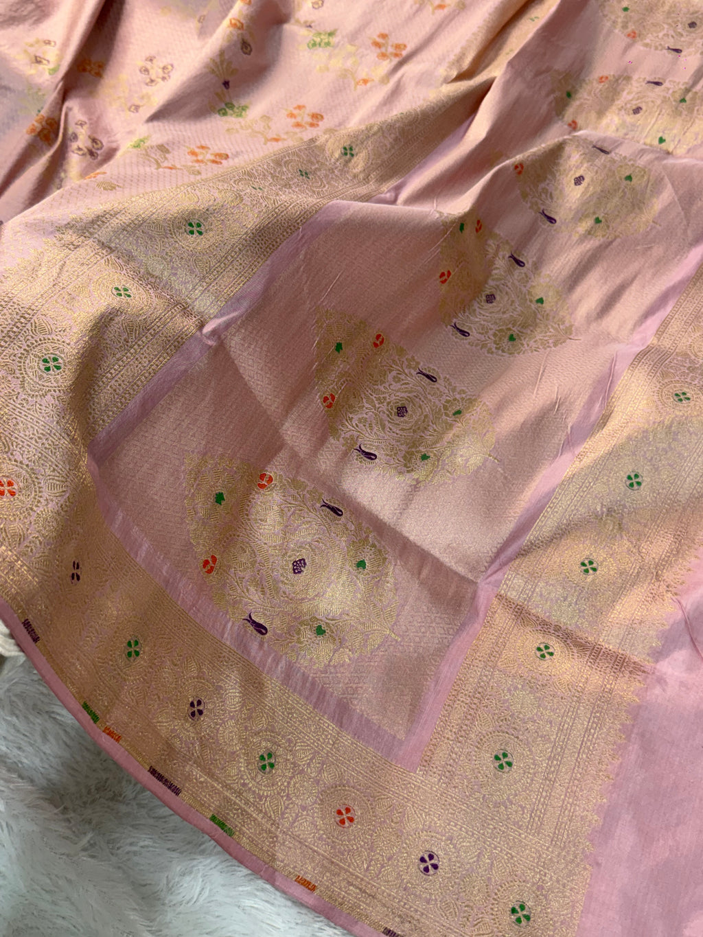 Banarasi pure katan silk saree with brocade meenakari jaal design in Light Dusty Pink colour