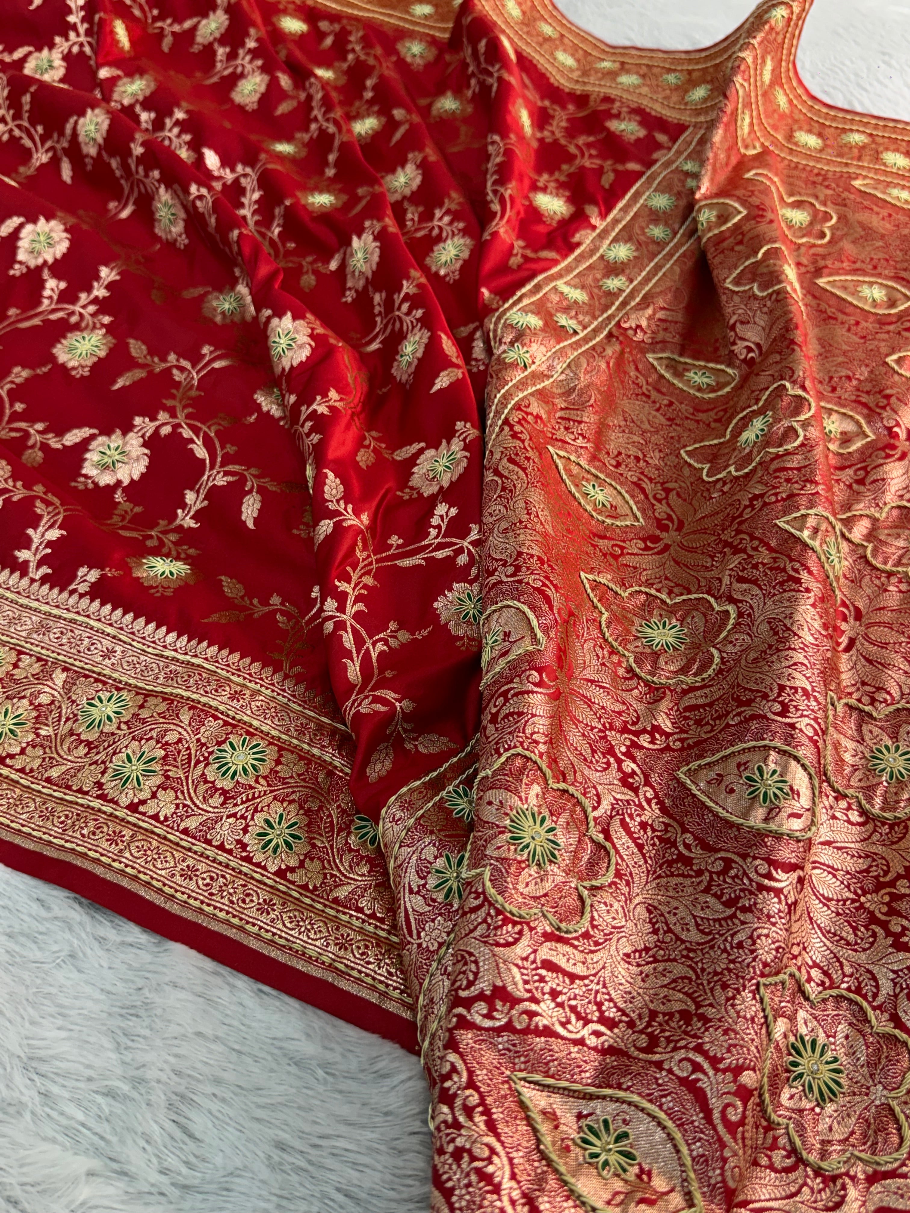Mashru Bridal saree in Red color shade