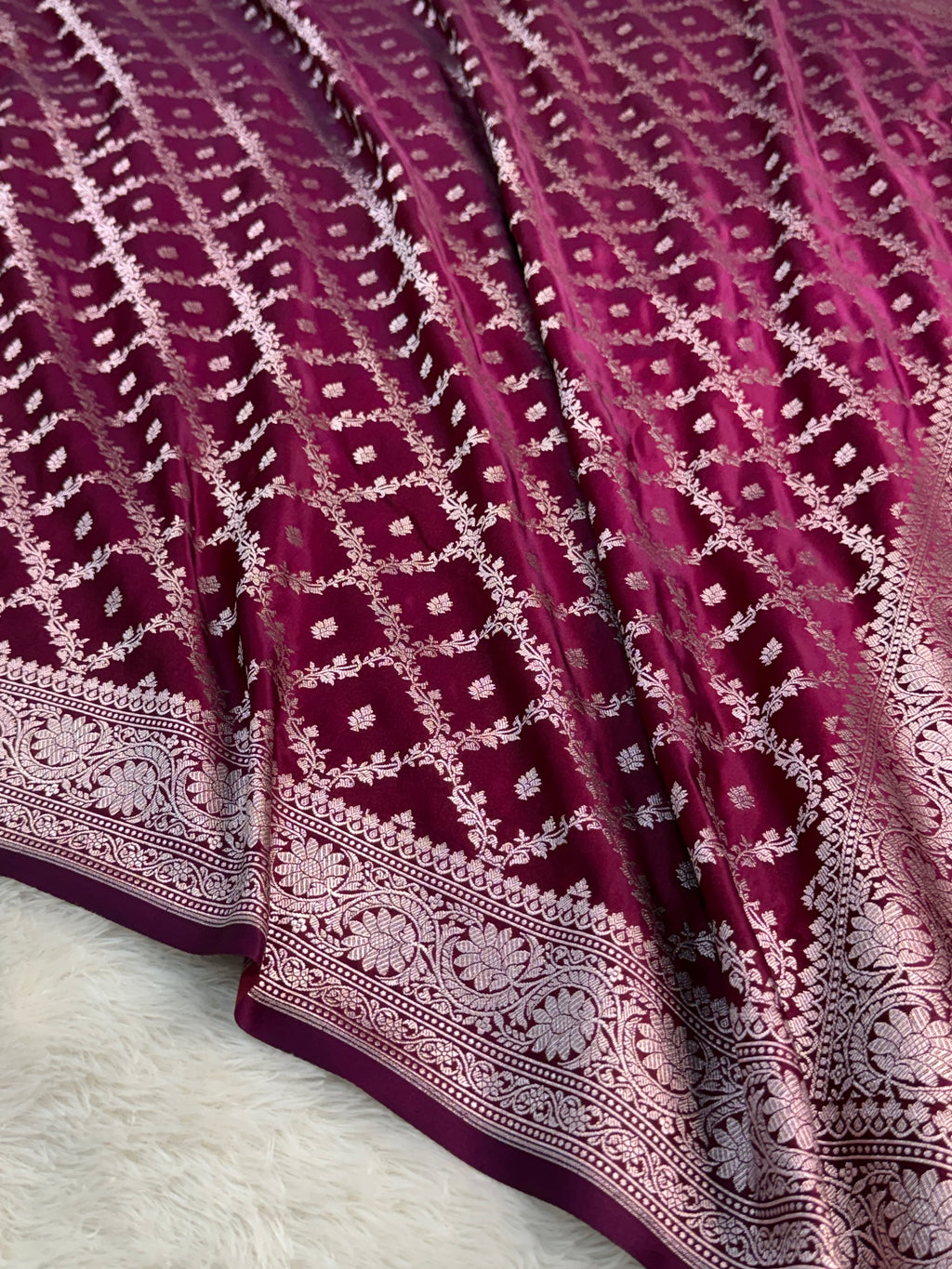 Banarasi mashru silk saree in chokdi design in Wine colour