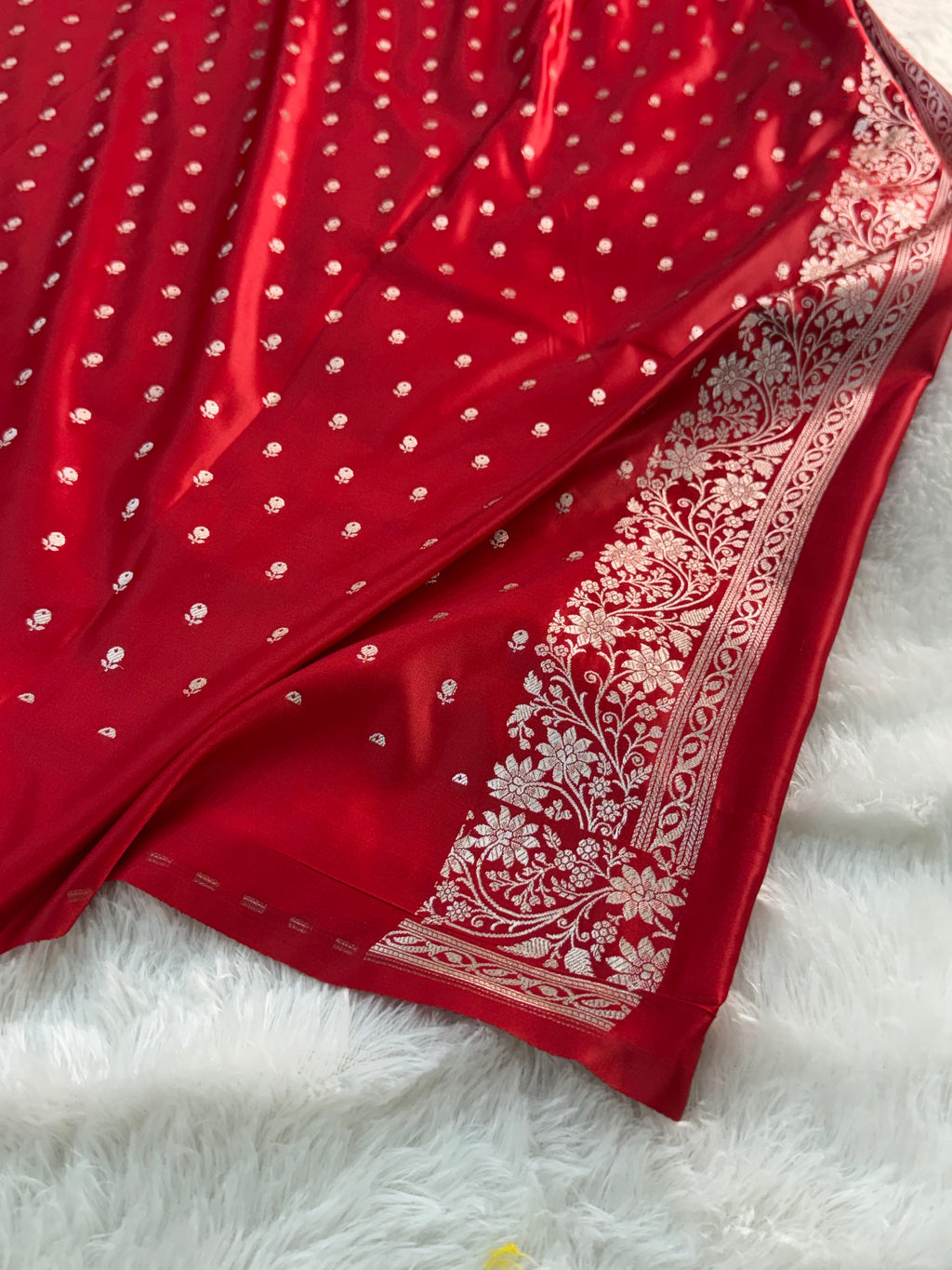Banarasi Mashru Silk Saree in Border Buti Design in Red colour