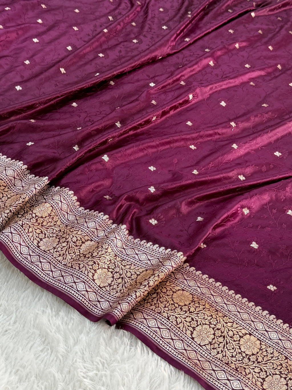 Banarasi Mashru Silk Saree with Tanchoi Jaal Weaving in Wine color