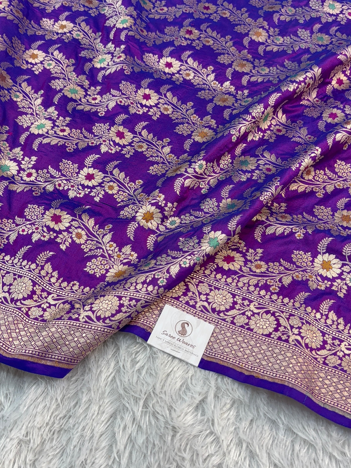 Banarasi Handloom pure katan silk saree with meenakari jaal design Royal Purple color