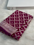 Banarasi mashru silk saree in chokdi design in Wine colour
