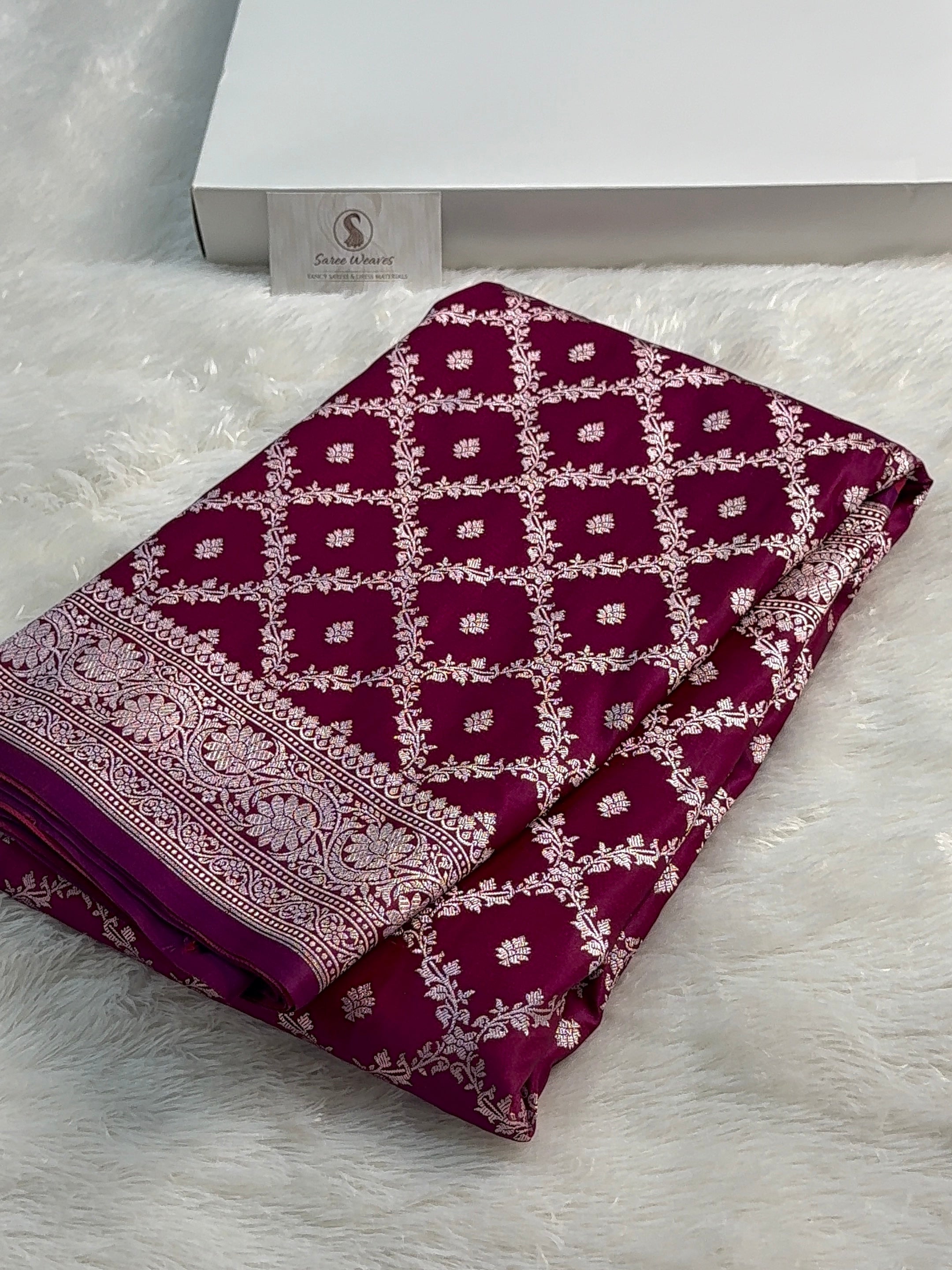 Banarasi mashru silk saree in chokdi design in Wine colour