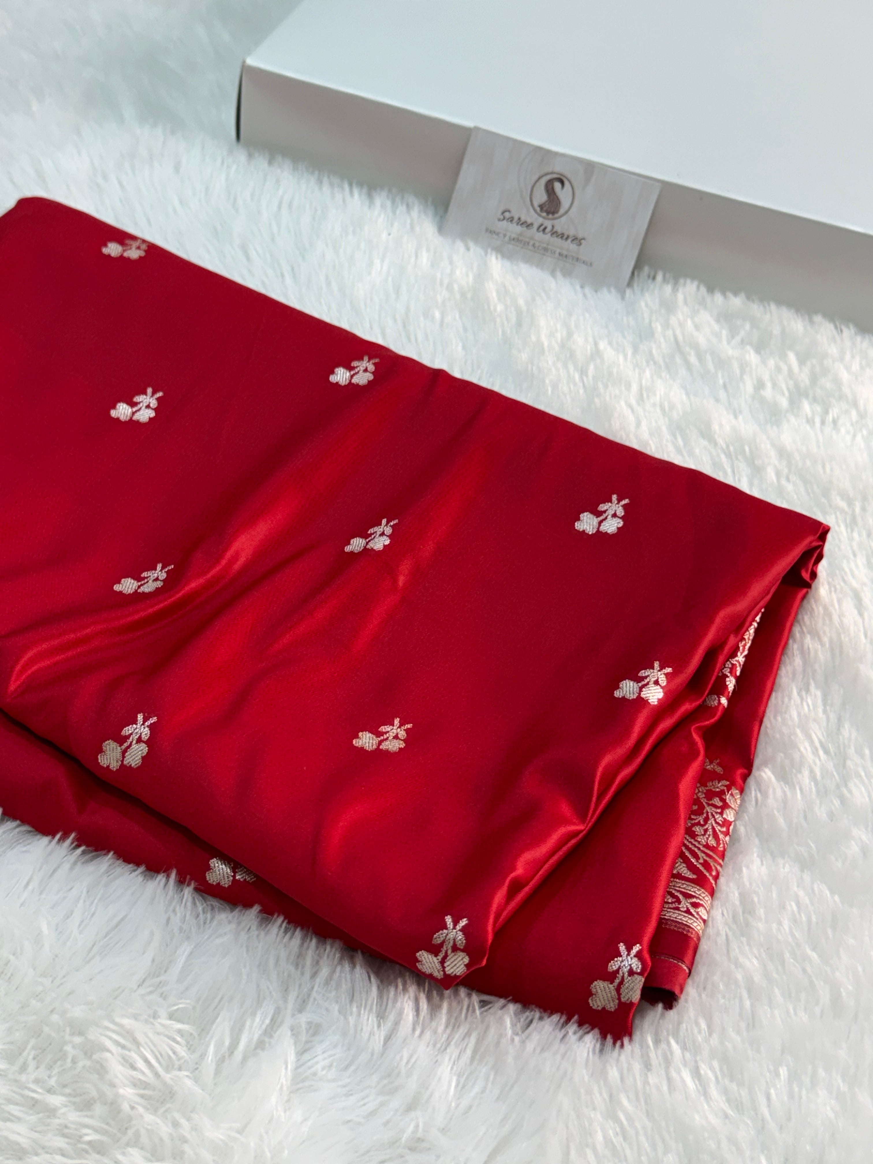 Banarasi Mashru Silk Saree in Border Buti Design in Red colour