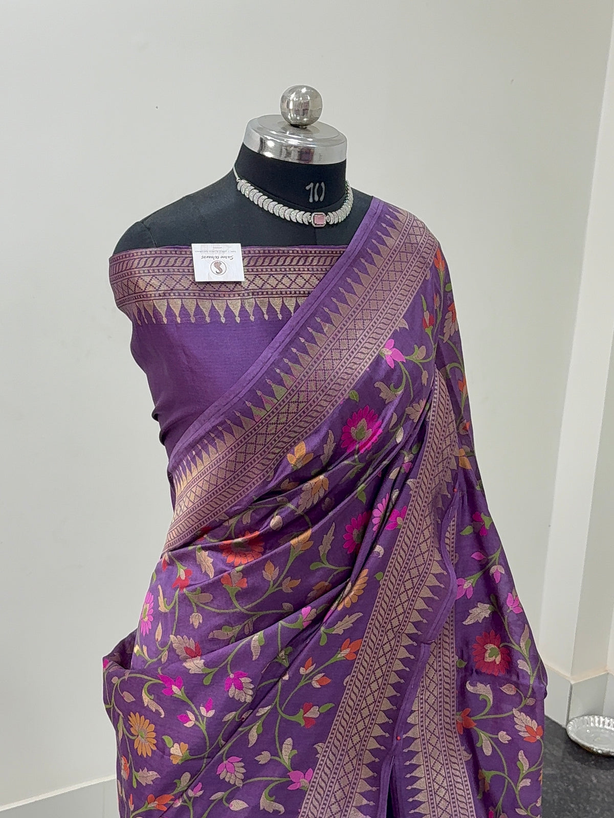 Pure Katan Silk Saree with Gold Zari And Meenakari Jaal Design in Violet Colour