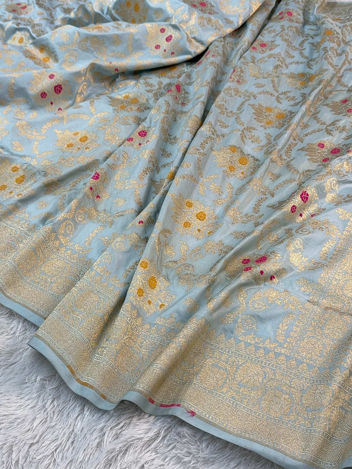 Banarasi pure katan silk saree with meenakari jaal design in Powder Blue color