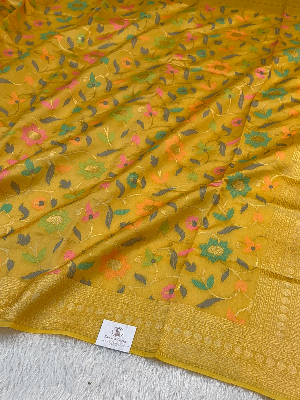 Pure Katan Silk Saree with Gold Zari And Meenakari Jaal Design in Yellow Colour