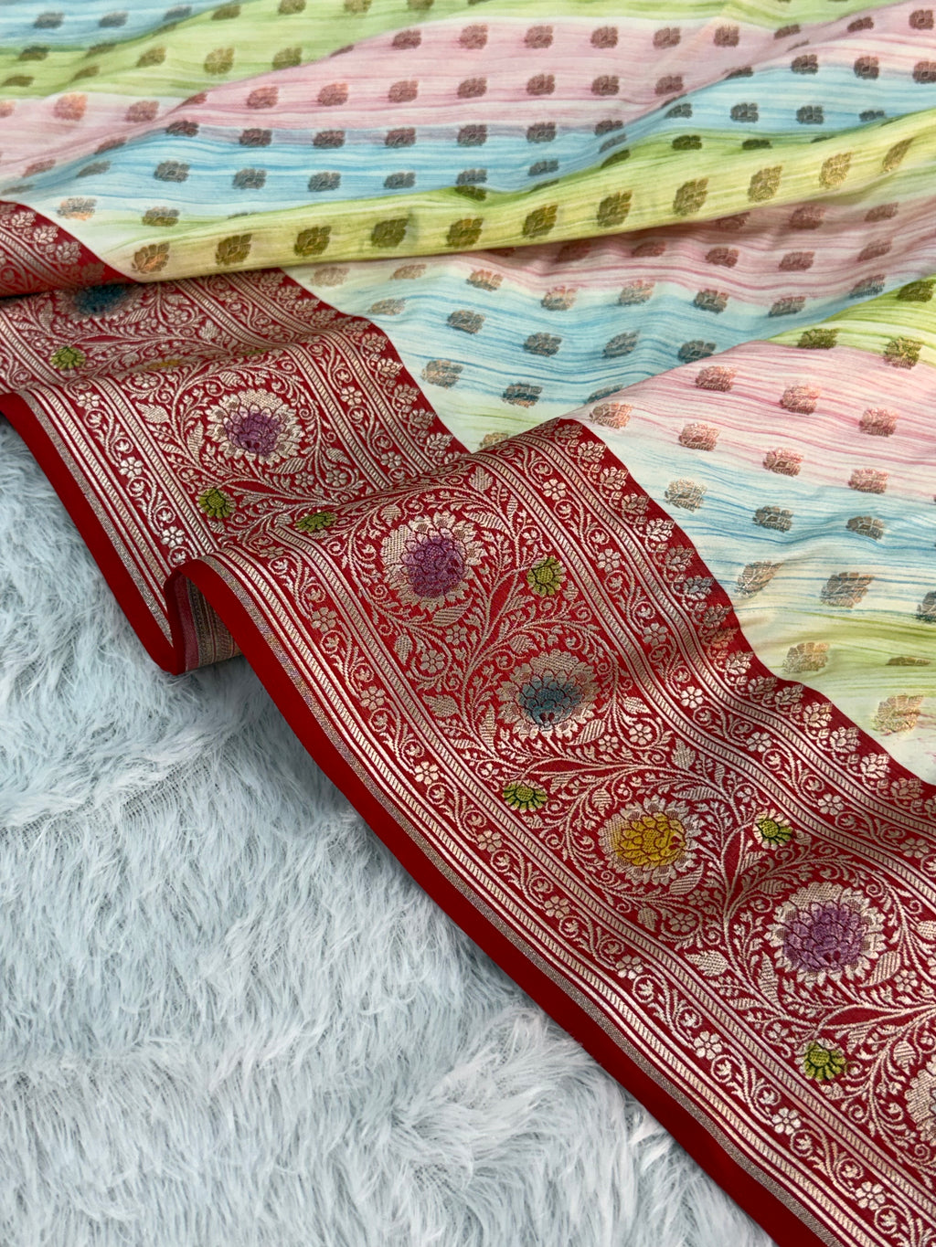 Mashru Silk Saree With Buti Design In Hand Brush contrast Colour