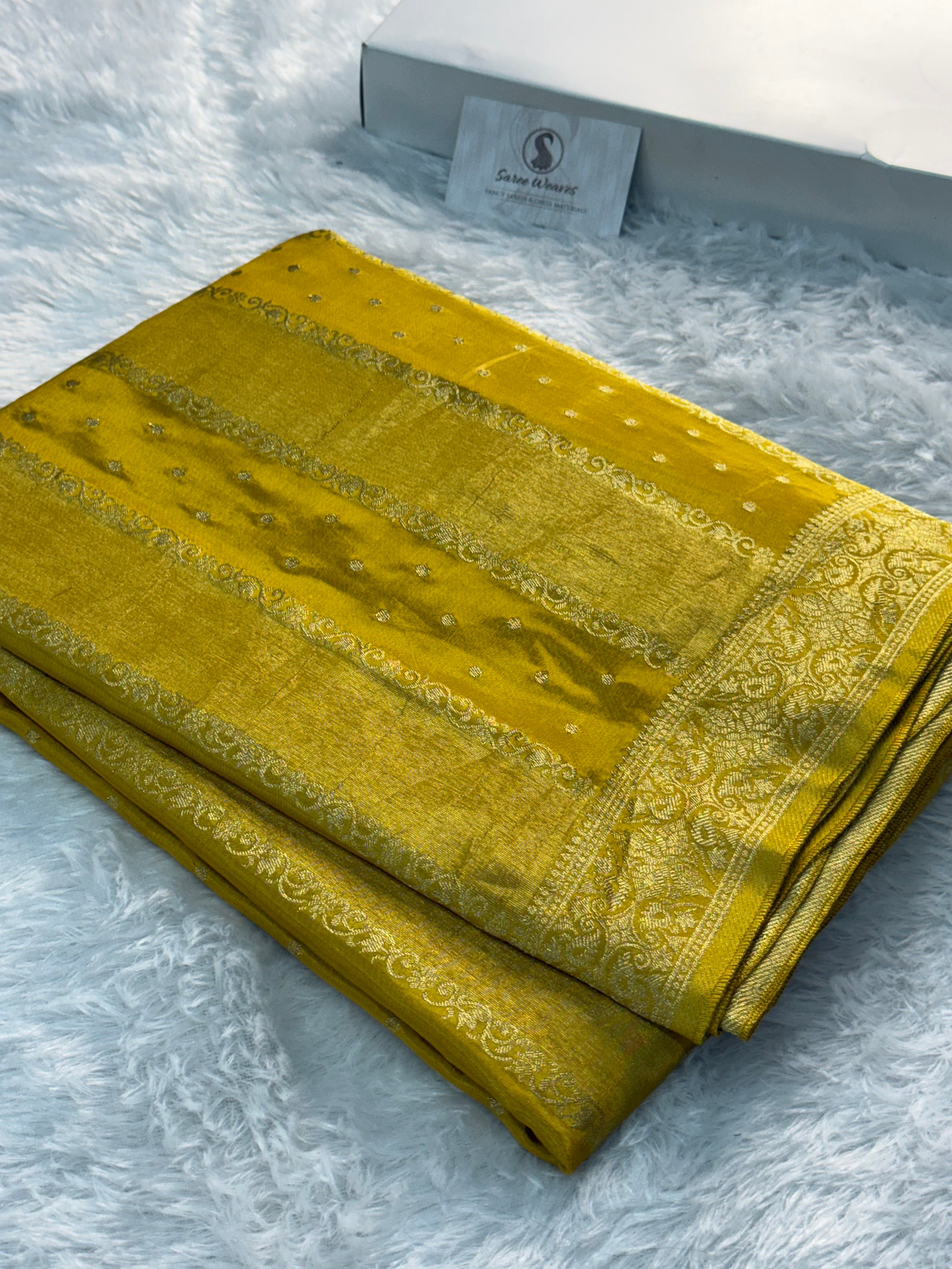 HO Silk saree in Deep Yellow Colour with Vertical Stripes design