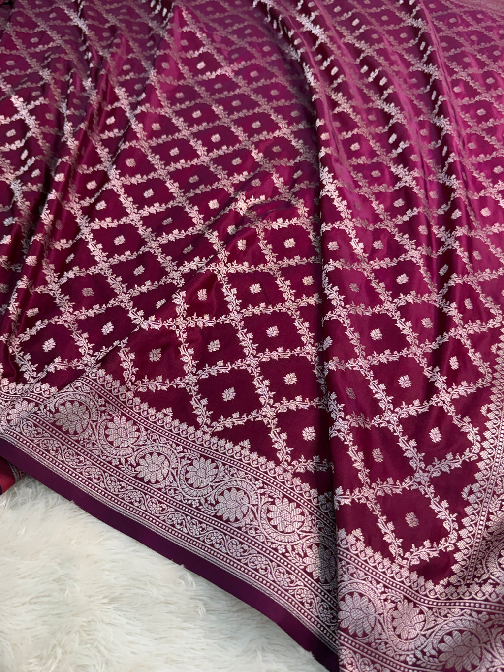 Banarasi mashru silk saree in chokdi design in Wine colour