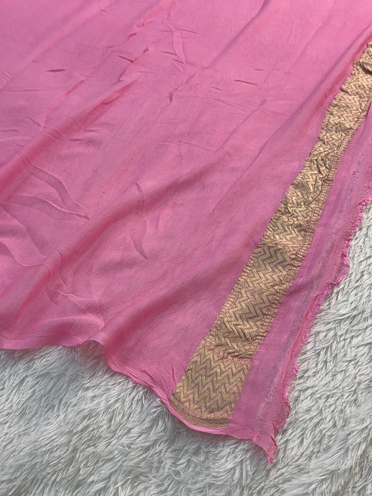 Banarasi Pure Khaddi Chiffon Saree  with Light Gold Zari Work In Floral Jaal Design with Meenakari by handbrush in Light Pink Colour