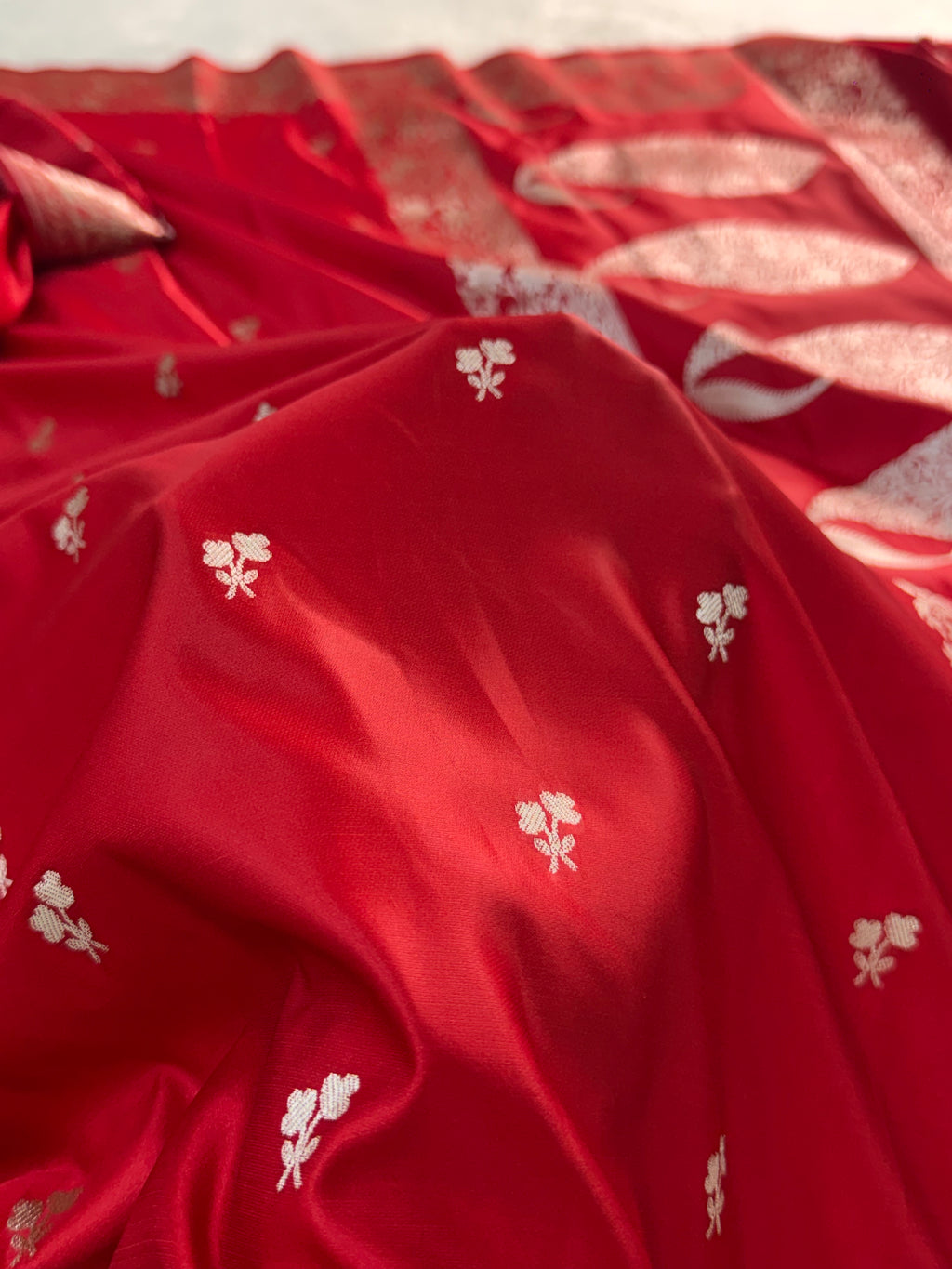 Banarasi Mashru Silk Saree in Border Buti Design in Red colour