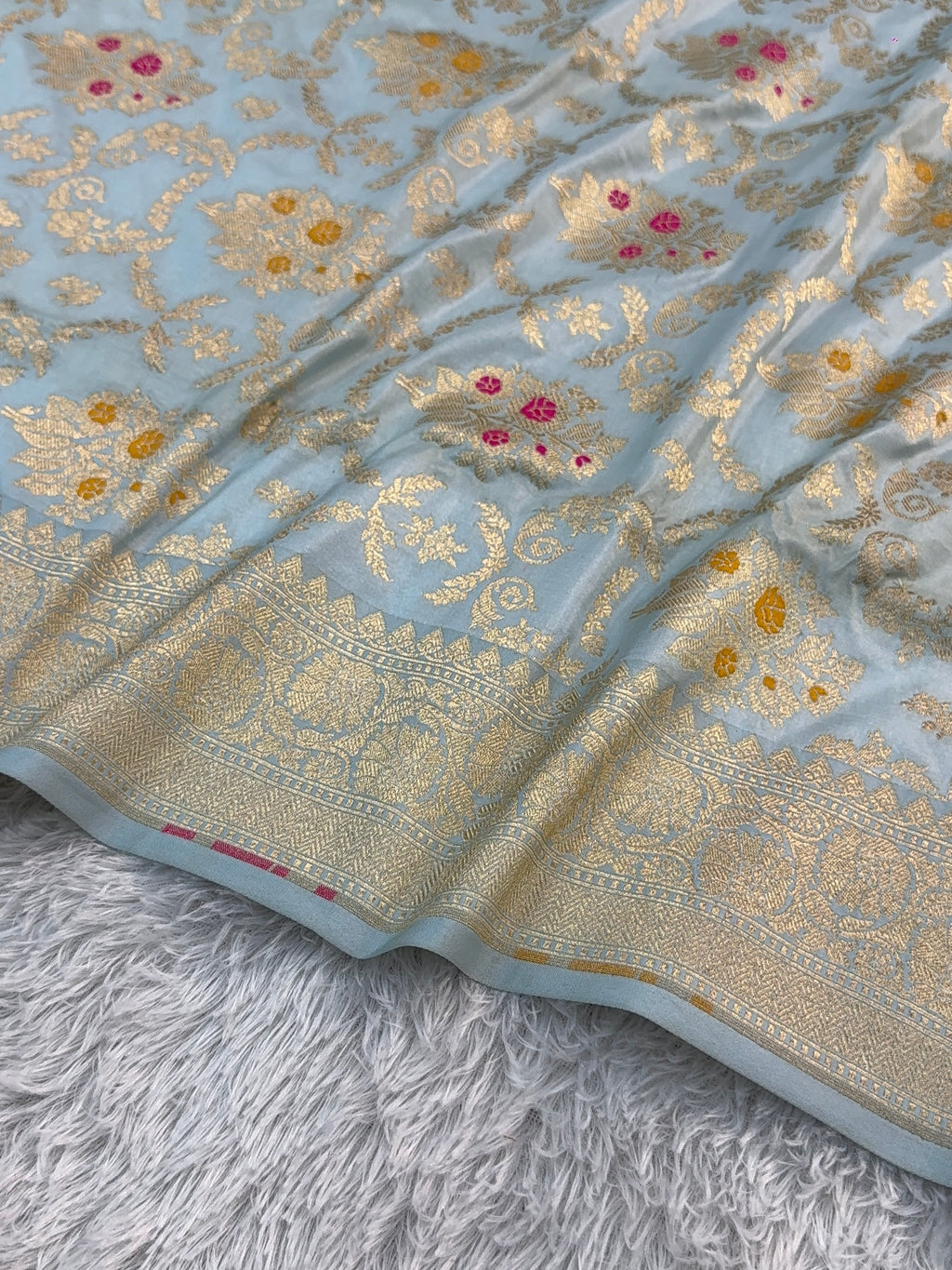 Banarasi pure katan silk saree with meenakari jaal design in Powder Blue color