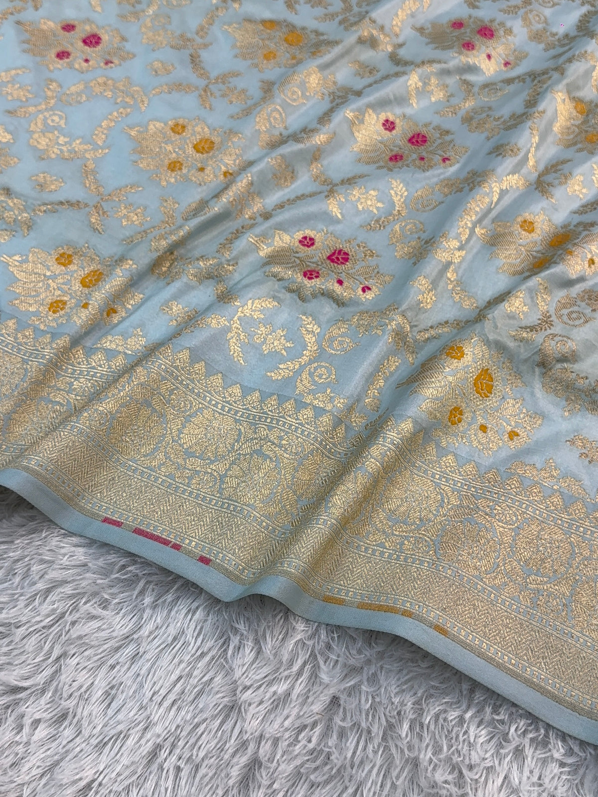 Banarasi pure katan silk saree with meenakari jaal design in Powder Blue color