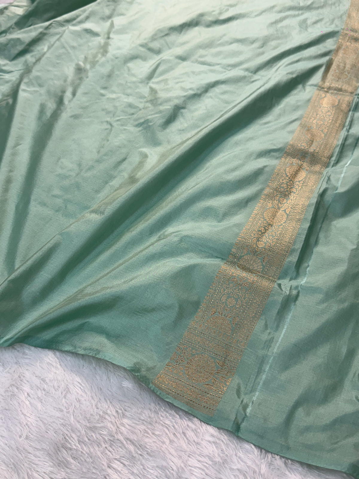 Banarasi pure katan silk saree with brocade meenakari jaal design in Light Sea Green colour