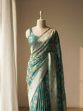 Pure Desi Tussar Silk Saree with Meenakari Floral Jaal Pattern in Sea Green Colour