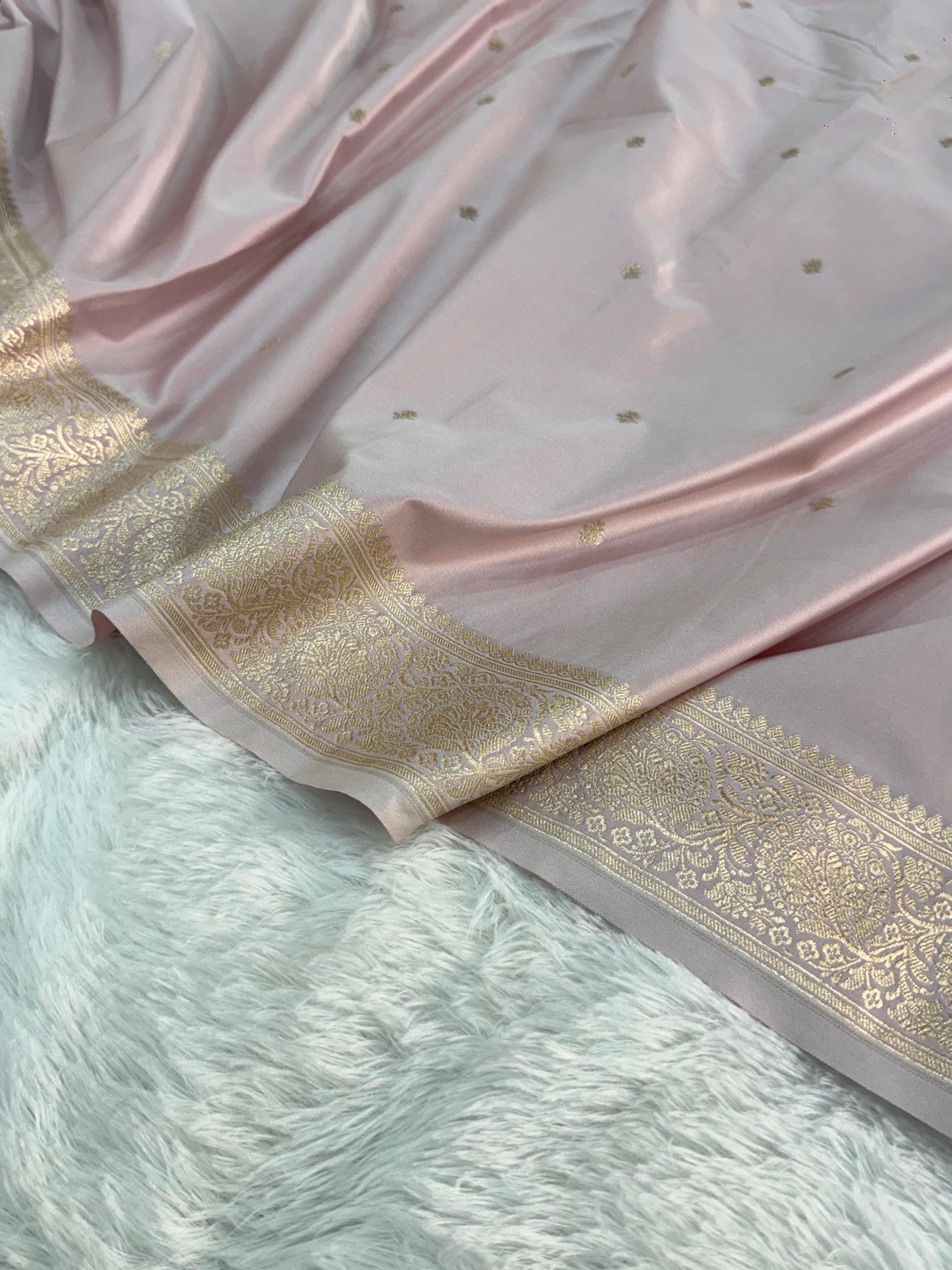 Mashru Silk BanarasiBorder Buti Saree in Baby Pink Color