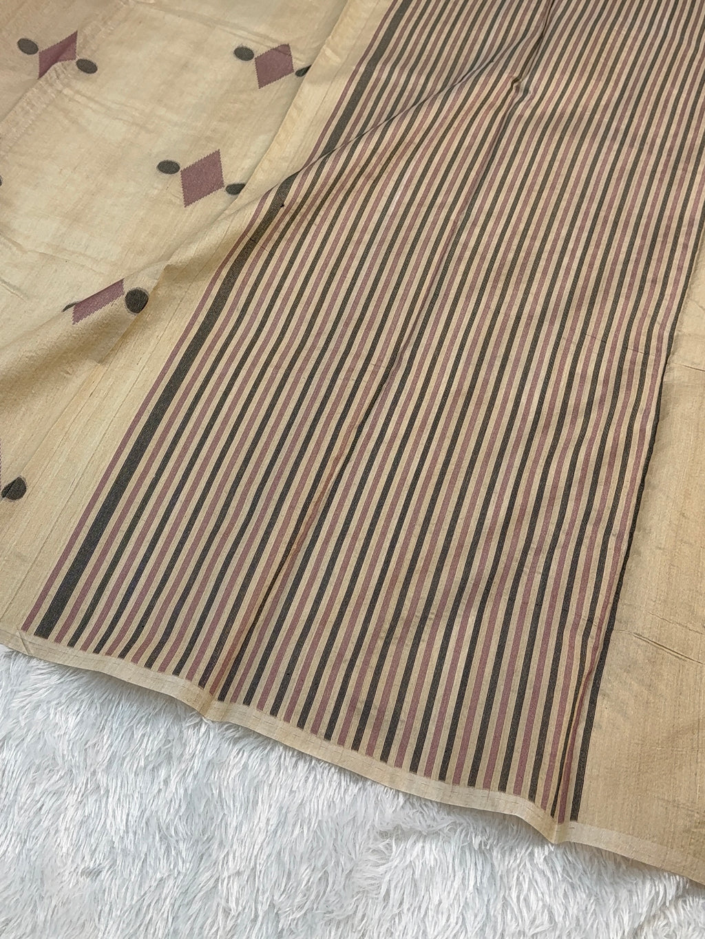 Pure Desi Tussar Silk Saree with Reshmi Motifs Design in Beige Color