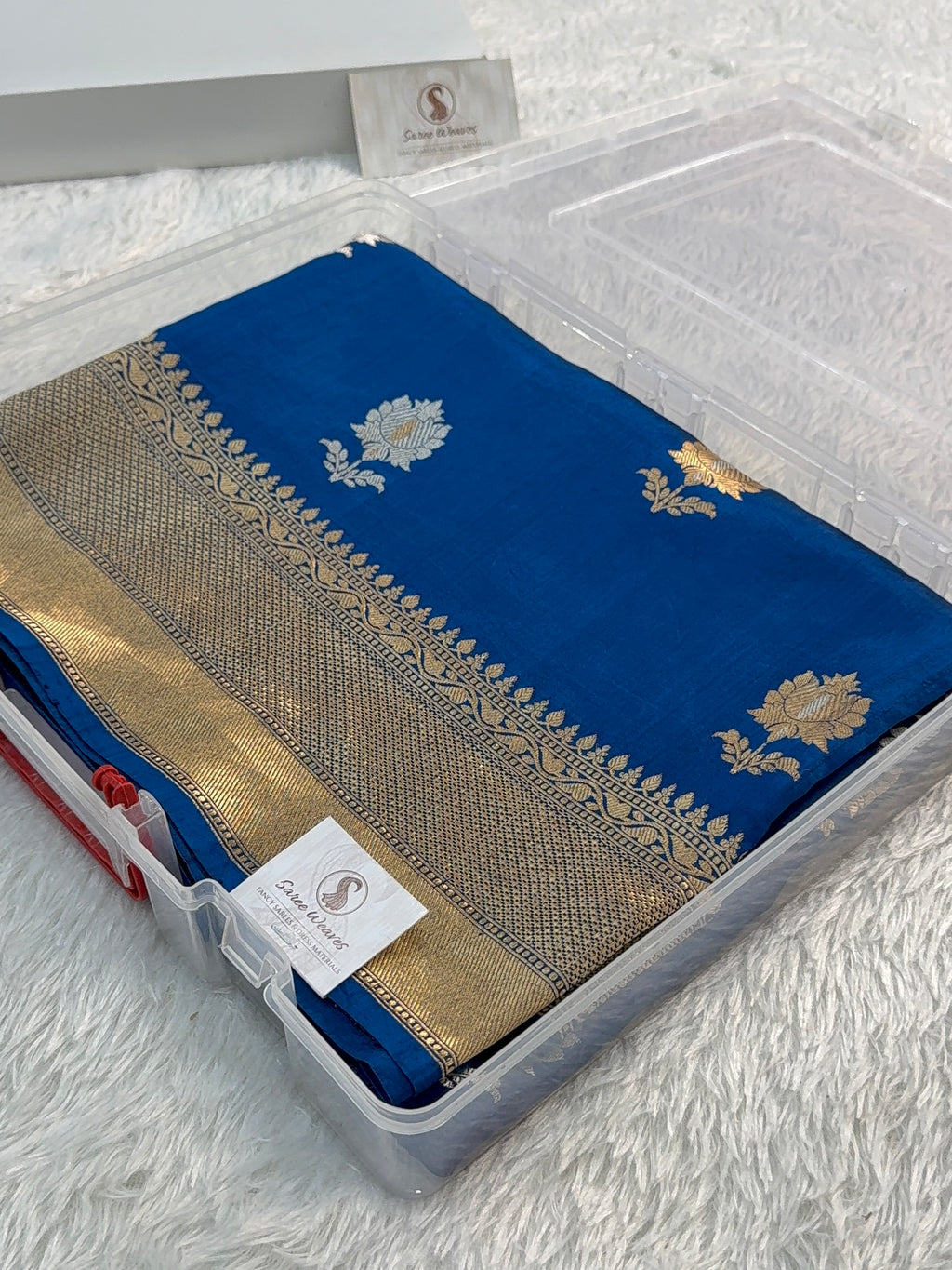 Banarasi Raw Mango Silk Saree in Border and Buta Design in Silver and Gold Zari work in German Blue Color