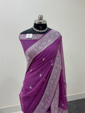 Banarasi Pure Khaddi Chiffon Saree  in Silver Zari with Small Interlocked Motifs Design in Royal Purple Colour