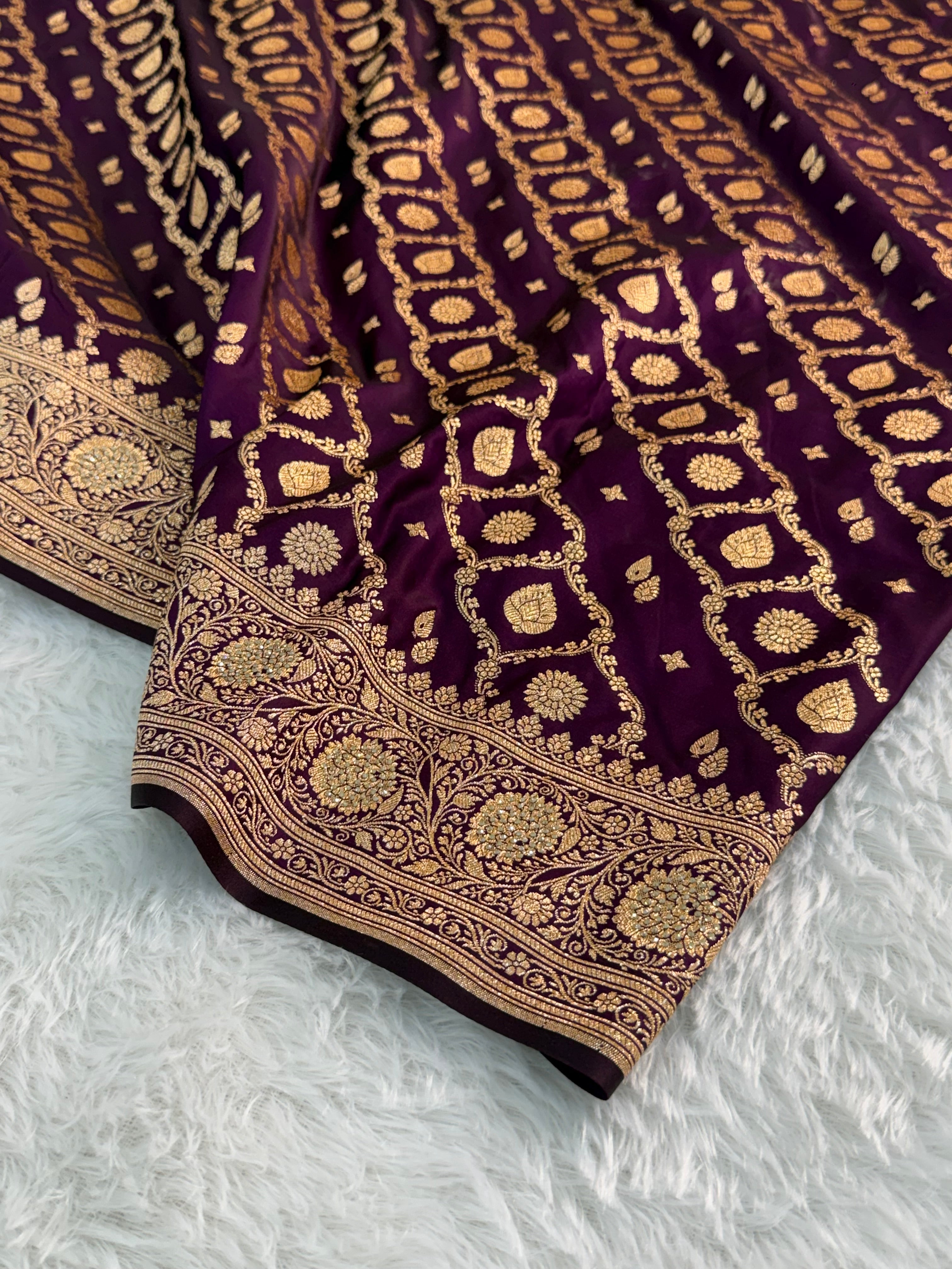 Mashru Bridal saree in Magenta color shade