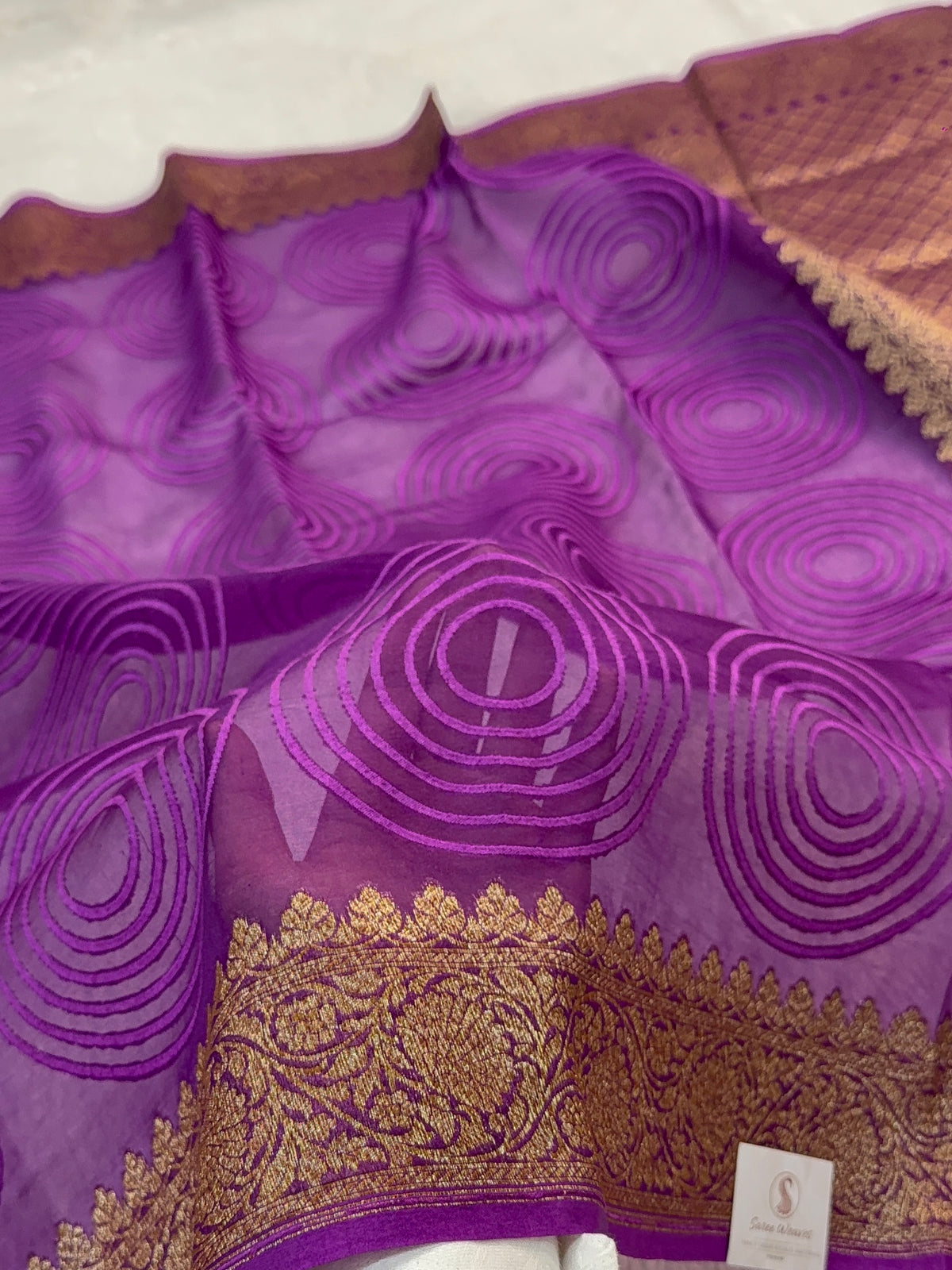 Pure Kora Silk Saree with Antique Zari weaving in Violet Colour