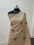 Pure Desi Tussar Silk Saree with Reshmi Motifs Design in Beige Color