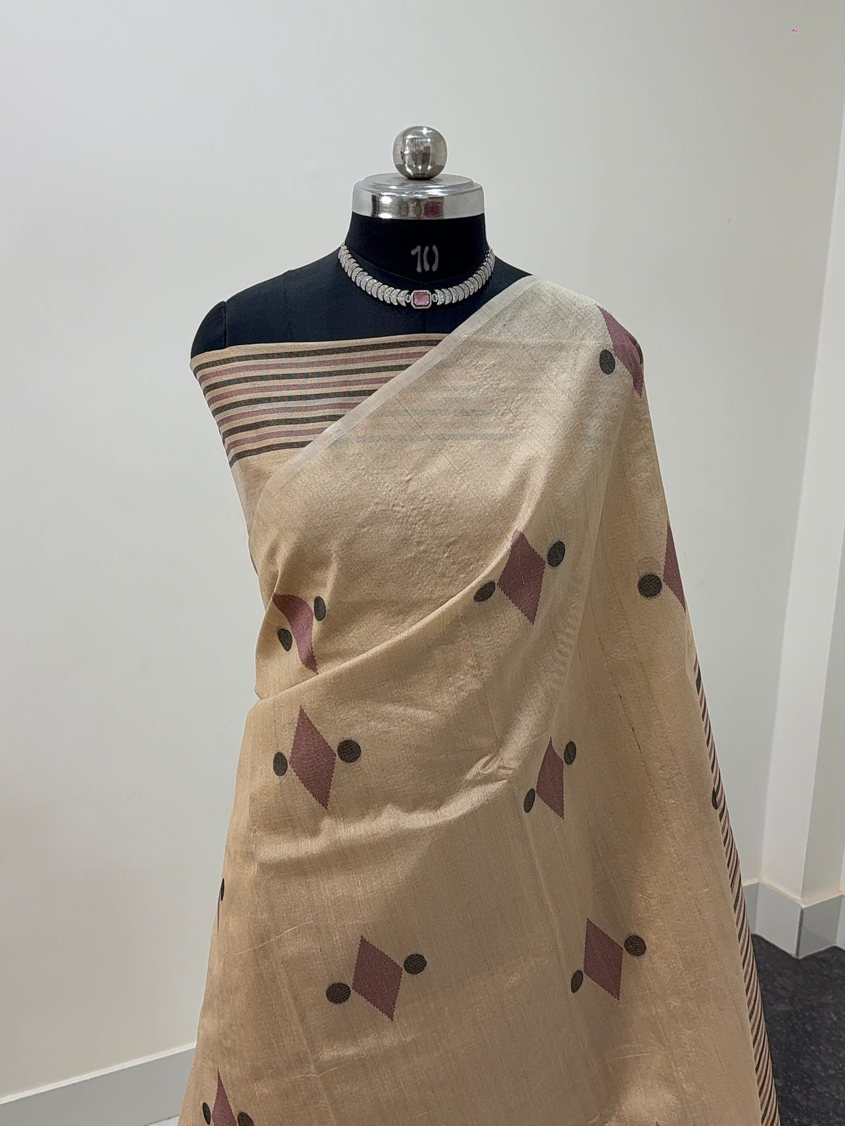 Pure Desi Tussar Silk Saree with Reshmi Motifs Design in Beige Color