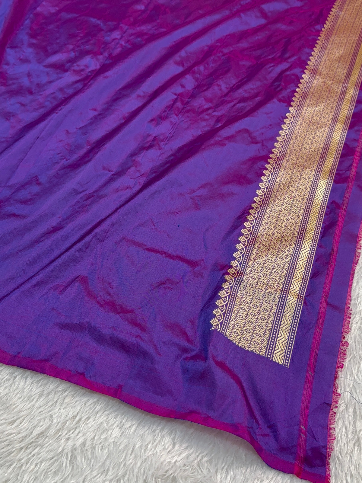 Handwoven Pure Katan Silk Saree With Silver and Gold Zari Brocade Weaving In Temple Jaal Design Pattern In Combination Of Light Blue And Navy Shade